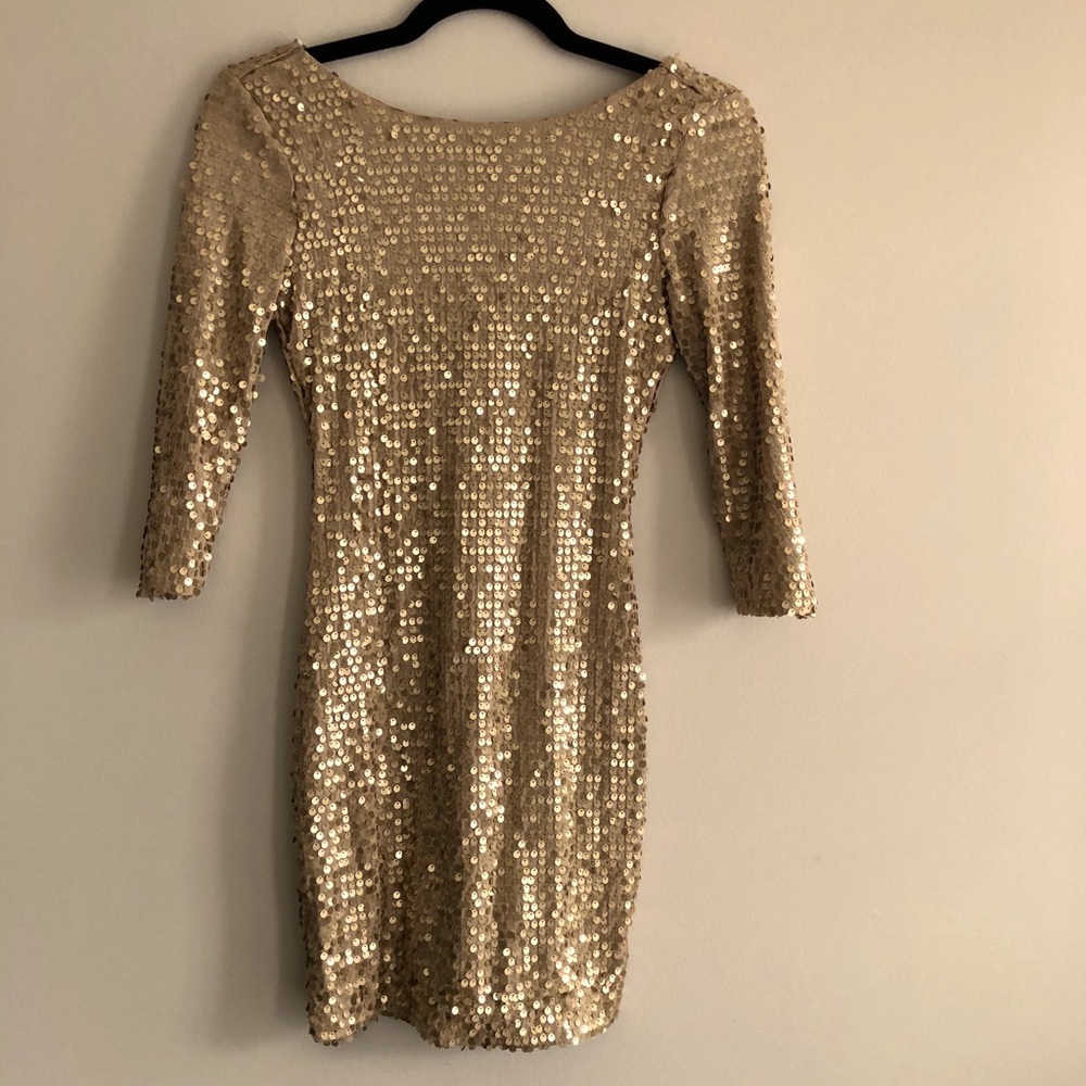 Sexy Sequin Gold Bodycon Dress with Stretch XS